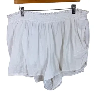 Aerie Women Gauzy High Waisted White Cotton Gauze Smocked Waist Lounge Shorts XL thumbnail 4
