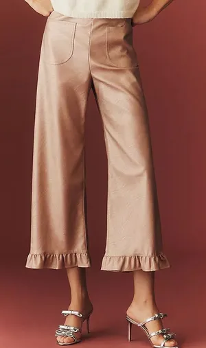 NWT Maeve x Anthropologie Colette Crop Metallic Faux Leather Ruffle Pant Size 33 thumbnail 1