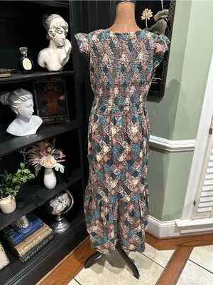 Anthropologie “Peregrine” Patchwork Midi Dress – Smocked Bodice – Size Medium thumbnail 13
