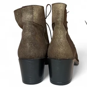 Scruples Lace Up Ankle Boot Moc-toe Metallic Distressed Bronze Gold Western Sz 8 thumbnail 6
