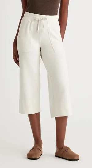 Quince S Small SuperSoft Fleece Cropped Wide Leg Pants Drawstring Off-White thumbnail 1