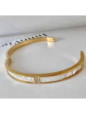 Gold Plated bangle Bracelet Mother Of Pearl Crystals stainless steel jewelry thumbnail 9