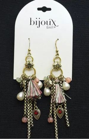 NWT Bijoux Bar Boho Chandelier Cluster Charm Dangly Earrings Gold / Multi 4.25" thumbnail 1