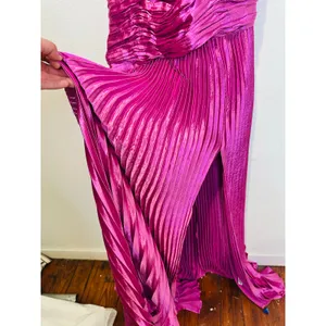 NWT AIIFOS Magenta Pink Surplice V-Neck Sleeveless Pleated Metallic Maxi Dress 2 thumbnail 6