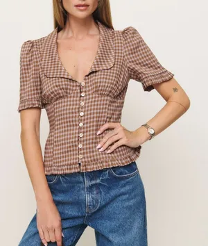 Reformation | Olli Gingham Button Front Top in Audrie Check thumbnail 1
