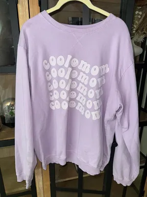 Aerie Cool Mom pullover sweatshirt lavender crewneck wavy smiley face karrie locher thumbnail 1