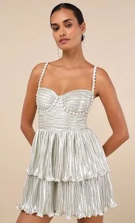 Silver Pearl tiered Lulus mini dress thumbnail 1
