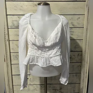 Free People chloe puff sleeve blouse in white Size Medium thumbnail 2