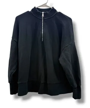 Madewell MWL Quarter Zip Sweatshirt Womens Small Black‎ Betterterry Mock Neck thumbnail 1