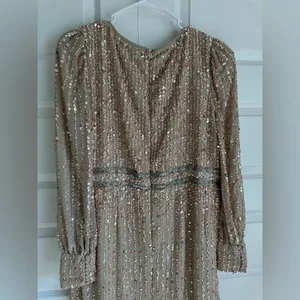 Mac Duggal Sequined‎ V Neck Bishop Sleeve Midi Dress 93593 thumbnail 9