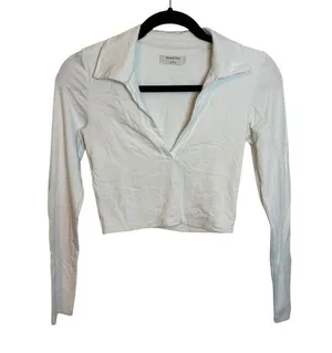 Babaton White Body Contour Cropped Long Sleeve Polo thumbnail 1