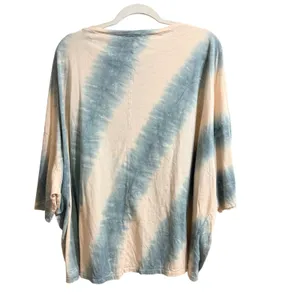 Easel Women Large Blue Cream Tie Dye Oversized Cotton T-Shirt Top thumbnail 2