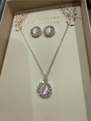 2/20 LC Lauren Conrad Silver Necklace and Earrings Pink Gemstones in gift box thumbnail 2
