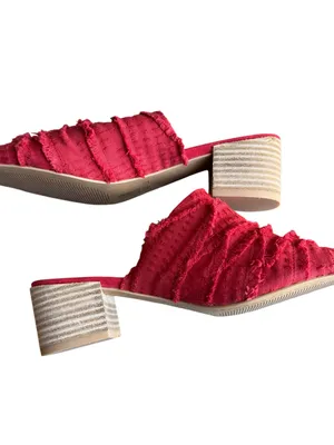 Kelsi Dagger Brooklyn - Seigel Heeled Sandals Red Frayed Block Heel Size 6.5 thumbnail 9