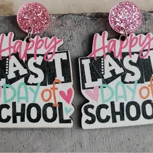 Pink Glitter 'Last Day of School' Earrings thumbnail 2