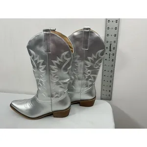 Womans New Idifu Pull On Western Cowgirl Boots Size 7 Silver Midcalf thumbnail 4