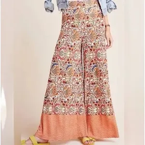 FARM Rio Amie Floral Wide-Leg Knit Pants Multicolor Anthropologie XS thumbnail 2