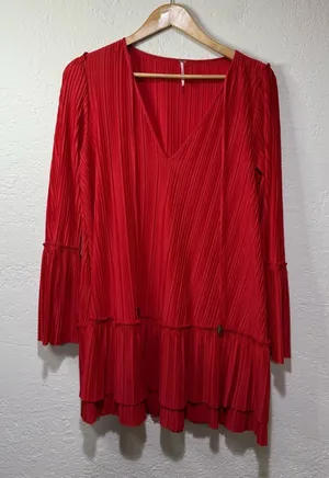 Free People Can’t Help It Pleated Mini Dress - Size Small Color: Red/Orange thumbnail 1