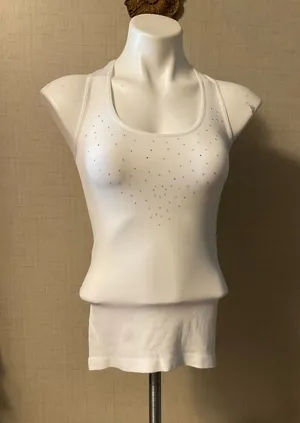 Women's White Racerback Tank Top with Crystal Detail thumbnail 1