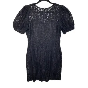 Lulus Not a Secret Black Lace Puff Sleeve Mini Dress Sz Large Lined‎ Business thumbnail 3