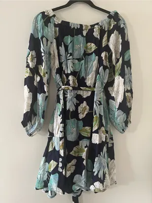 Loft Blue Tropical Floral Mini Dress Medium Resort Vacation Beach Summer Cruise thumbnail 6