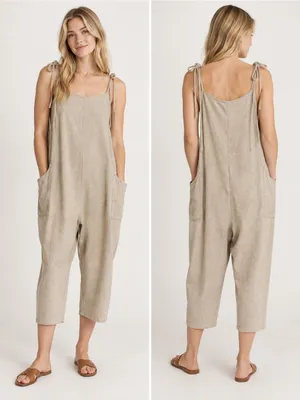 Altar’d State Linen Blend Tie-Shoulder Jumpsuit Oatmeal Size XL thumbnail 2