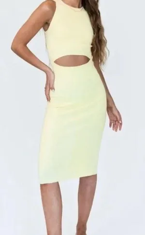 Princess Polly Yellow Ribbed  Midi Dress thumbnail 1