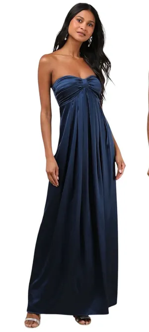 Lulus Memorable Entrance Dark Blue Strapless Satin Maxi Dress size M thumbnail 1
