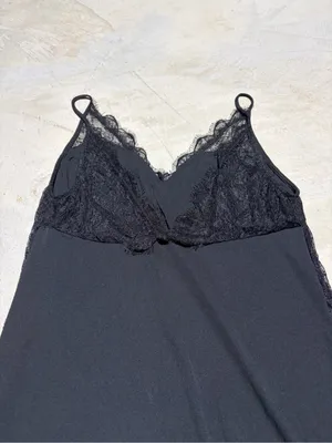 Zara Black Lace Trim long Slip Dress small thumbnail 8