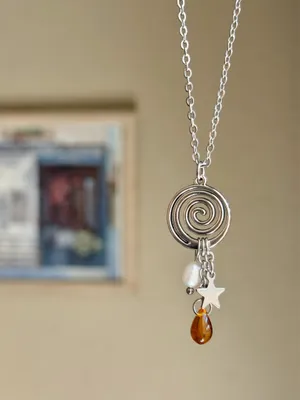Handmade spiral swirl uzumaki funky boho grunge style necklace🌀 thumbnail 4