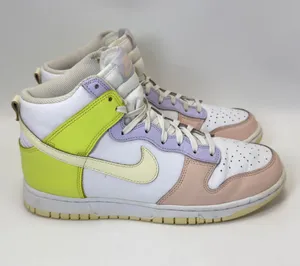 Women's Nike Dunk High Sneakers Size 9.5 White Yellow Pink Purple DD1869-108 thumbnail 1