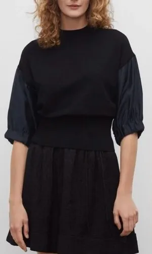 Club Monaco Mixed Media Puff Sleeve Mock Neck Sweater Black Size Small thumbnail 1
