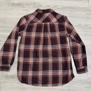 Carhartt 100% Heavy Coton Womens Burgundy Plaid‎ Flannel Henley Popover Size L thumbnail 15