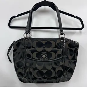 Coach Black Iridescent Textured Shoulder purse signature Bag thumbnail 1