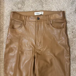 Abercrombie & Fitch Tan Curve Love Straight Leg Leather Pants thumbnail 6