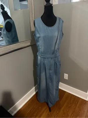 NWT Miranda & Moca Chambray Maxi Dress Slanted Zip Front Belted XL thumbnail 2
