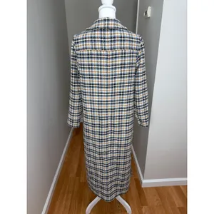 Code x Mode Houndstooth Trench Coat Womens Medium Cream Blue Open Front No Belt thumbnail 5
