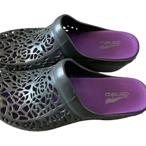Dansko Pippa laser cut wedge clogs grey and purple size 40/9 US thumbnail 1