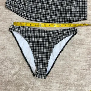 Samiol Women’s Medium Black White Plaid Tankini Bikini Swimsuit Plunge Halter thumbnail 2