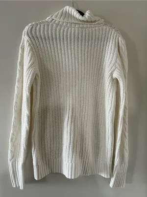 Gap White 100% Cotton Cable Knit Turtleneck Chunky Sweater Medium Fisherman thumbnail 5