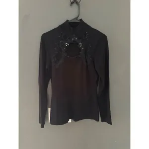 Vintage Whimsigoth Witchy Mock Neck Top Lace Sequin Embellished Knit Sweater thumbnail 5