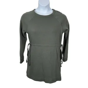 Athleta Studio Cinch Green Sweatshirt Dress Small Tie Waist Athleisure thumbnail 3