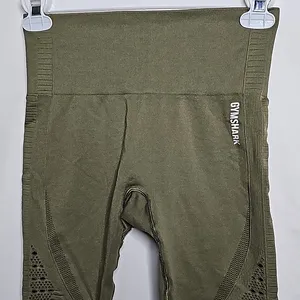 Gymshark olive green detailed seamless pull on stretchy workout leggings sz Med thumbnail 3