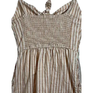 Abercrombie & Fitch White Tan Beige Striped Tie Front Smocked Mini Dress Size XS thumbnail 6