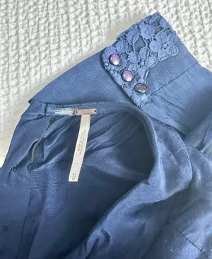 FreePeople PeterPan Collar Navy Blouse thumbnail 5