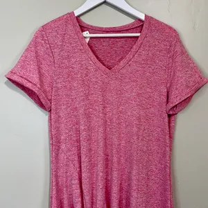 Women’s V Neck Side Gather Short Sleeve Casual Midi Dress Heathered Pink NWOT thumbnail 2