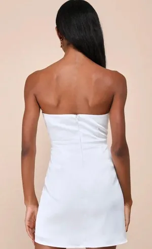 Lulus Adorable Chicness White Satin Strapless Bow Mini Dress thumbnail 3