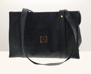 MCM Vintage Visetos Monogram Black Nylon Tote Bag gold-tone hardware thumbnail 1
