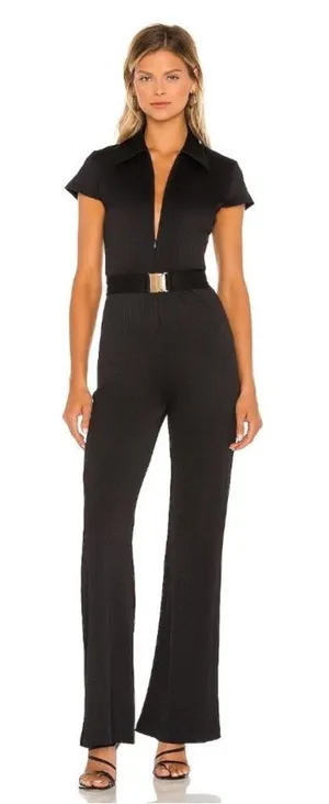 Amanda Uprichard Walker Jumpsuit‎ in Black Short Sleeve Flare Rib Womens Size XS thumbnail 1
