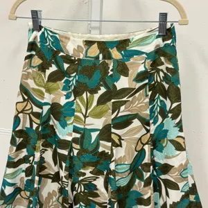 Ann Taylor Petites Floral A-Line Pleated Skirt Teal Olive Green 0P 166887 Boho thumbnail 5